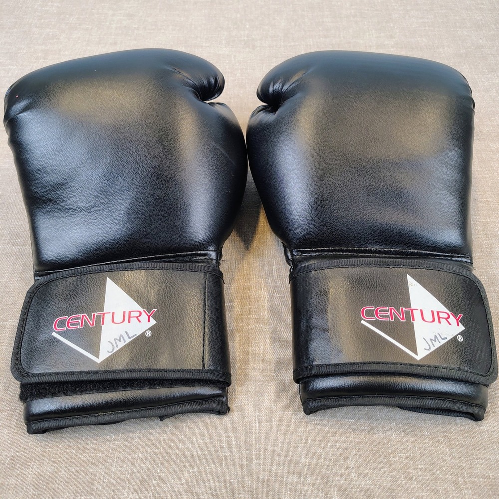 Century Mens SZ L JML Boxing Gloves Black Synthetic Leather Training Sparring
